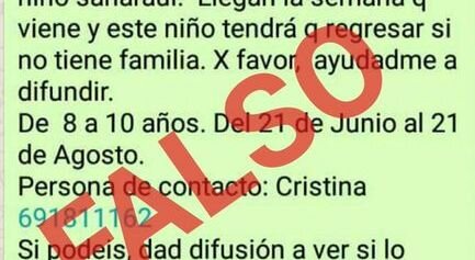 COMUNICADO: Alertan de un WhatsApp falso que busca acogida para un niño saharaui